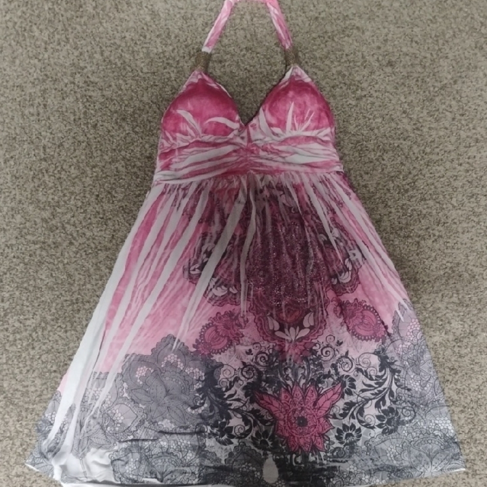 Pink and Black Halter Dress